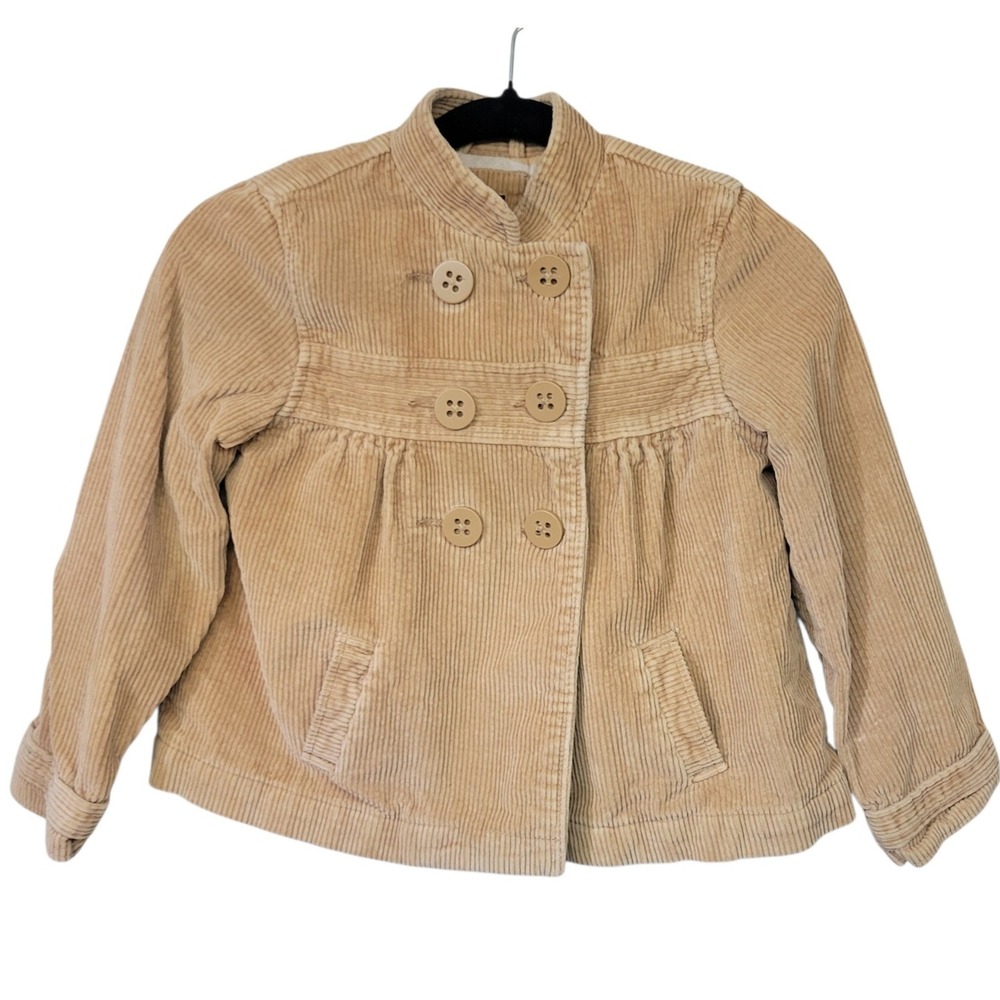 Gap Kids Tan Corduroy Double Breasted Jacket Sz S 6-7 Butterfly Leaf Lined A710 - Picture 2 of 7